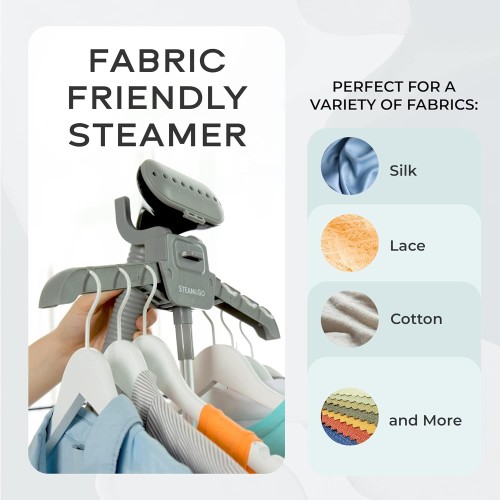 Steam & Go - The Rival Handheld Steamer for Clothes, Upright Foldable Garment Steamer for Curtains, Beddings, & Upholstery, Powerful Fabric Steamer Iron with Adjustable Pole Hanger and Detachable Tank