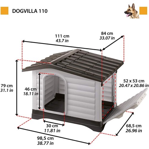 Ferplast Outdoor Kennel, Dog House DOGVILLA 50 in Resistant Thermoplastic Resin