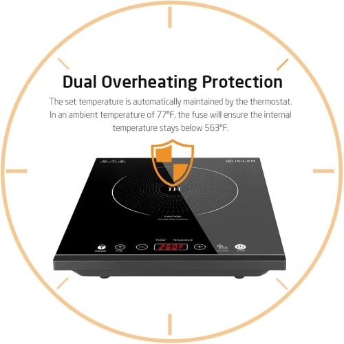 Portable Induction Cooktop, iSiLER 1800W Sensor Touch Electric Induction Cooker Hot Plate with Kids Safety Lock, 6.7" Heating Coil, 18 Power 17 Temperature Setting Countertop Burner with Timer