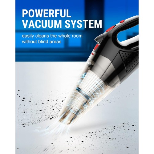 Powools Car Vacuum Cordless Rechargeable - Handheld Vacuum Cleaner by VacLife High Power with Fast Cahrge Tech, Portable Vacuum with Large-Capacity Battery, Handheld Vac, Red (PL8189)