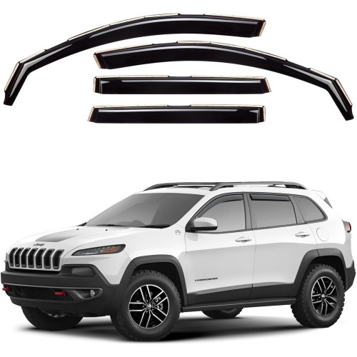 GrandWheel Co Smoke Tinted in Channel Side Window Vent Visor Deflectors Rain Guards Compatible with Jeep Cherokee 2014 2022 4pcs BLACK For Jeep Cherokee 14-22