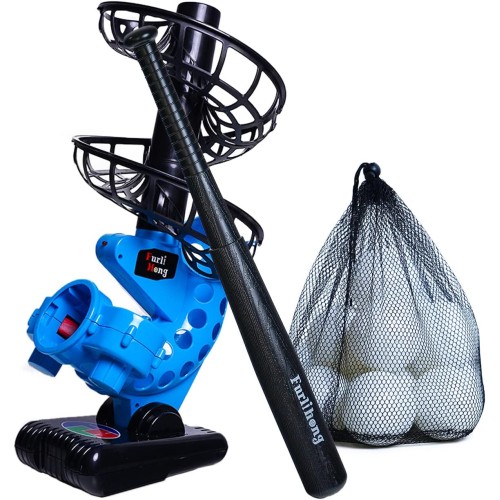 Furlihong 380BH Baseball Pitching Machine, Battery Powered, Angle Adjustable, Comes with Bat and One Dozen Training Balls, for Kids and Beginner