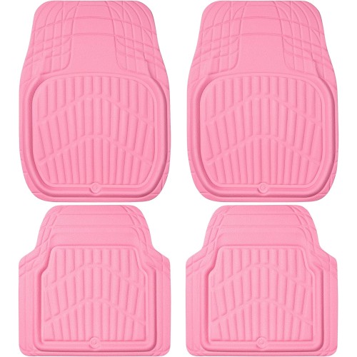 CAR PASS Leather Car Floor Mats -3D Waterproof All Weather, Universal Trim to Fit & Anti-Slip Burr Bottom Safety & Light Easy Clean Install for SUV Truck Auto (Pink) 4 Piece Sedan Van