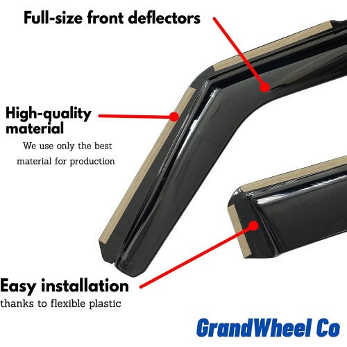 GrandWheel Co Smoke Tinted in Channel Side Window Vent Visor Deflectors Rain Guards Compatible with Jeep Cherokee 2014 2022 4pcs BLACK For Jeep Cherokee 14-22