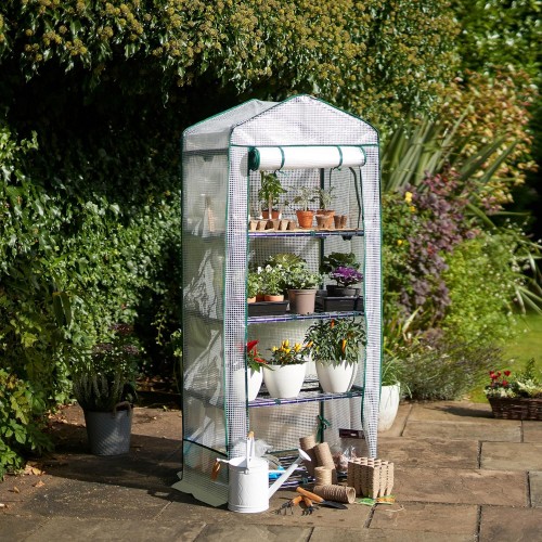 BRAMBLE 4 Tier Mini Greenhouse for Outdoor & Indoor with Strong Reinforced PE Cover, Steel Frame & Roll-Up Zipper Door - Weatherproof, Sturdy & Easy to Assemble - 63"x27"x19"