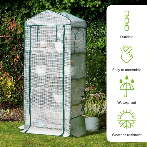 BRAMBLE 4 Tier Mini Greenhouse for Outdoor & Indoor with Strong Reinforced PE Cover, Steel Frame & Roll-Up Zipper Door - Weatherproof, Sturdy & Easy to Assemble - 63"x27"x19"