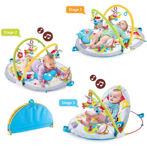 Yookidoo Baby Gym Lay to Sit-Up Playmat. 3-in-1 Newborns Activity Center with Tummy Time Toys, Pillow & Infant Miror. 0-12 Month