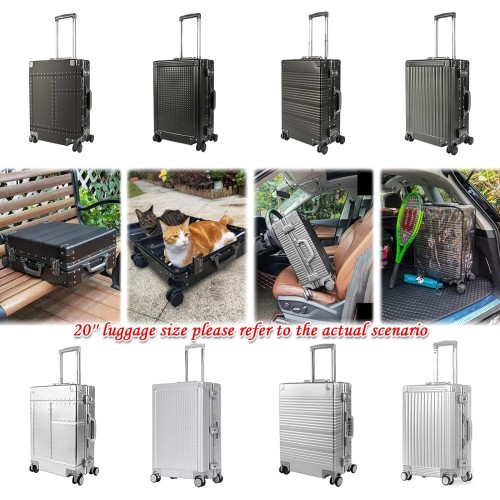 DOMINOX All Aluminum Carry On Luggage Hard Shell Luggage Aluminum Suitcase for Travel Zipperless Luggage Checked Luggage with Silent 360° Spinner Wheels 20 In. (Vertical Grain Style, Sliver)