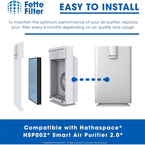 Fette Filter - HSP002 True HEPA H13 Air Filter Compatible with HATHASPACE HSP002 Smart True HEPA Air Purifier For Home Large Room 4 Stage Filtration. Includes 1 Filter.