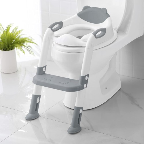 Potty Seat,Potty seat for toilet with Step Stool Ladder,SKYROKU toilet potty training seat for Kids Boys Girls Toddlers-Comfortable Safe Potty Seat with Anti-Slip Pads Ladder (Grey)