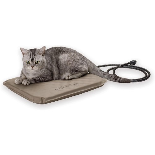 K&H Pet Products Lectro-Soft Outdoor Heated Pet Bed for Outdoor Cat House for Winter Insulated Waterproof, Chew Resistant Cord, Electric, Thermostatically Controlled, Orthopedic - Tan Small 18"x14