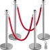 VEVOR 4PCS Stainless Steel Stanchion Posts Queue, Red Velvet Ropes Silver, 38In Rope Barriers Queue Line Crowd Control Barriers for Party Supplies