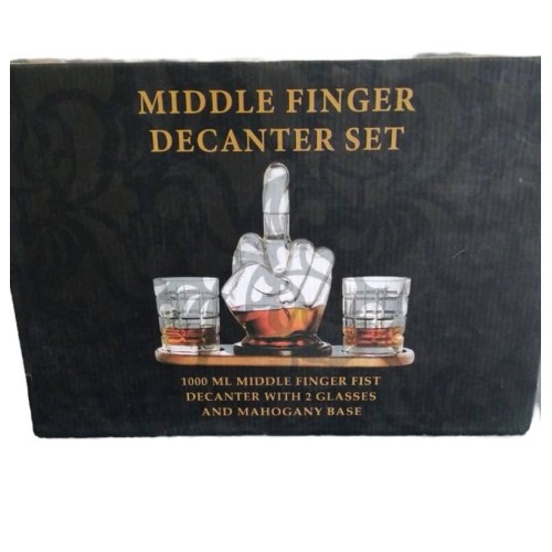 Middle Finger Whiskey Decanter Set - Unique & Funny Glass Container for Scotch, Tequila, Brandy, Rum, Bourbon & Other Drinks - Gift Accessories for Men, Dads, Boyfriends