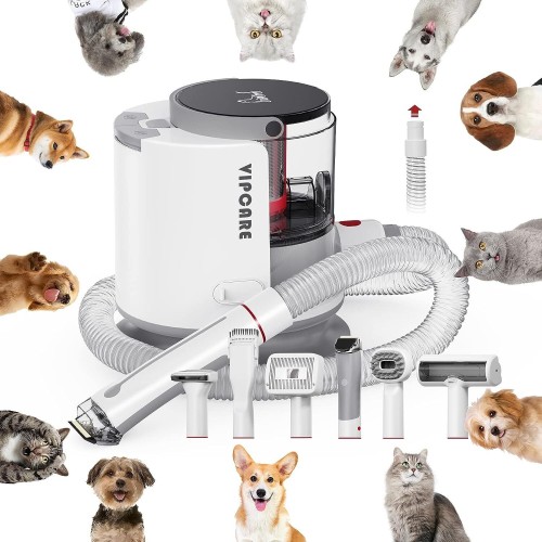 Pet Grooming Kit & Vacuum Suction 99% Pet Hair, Professional Grooming Clippers with 7 Proven Grooming Tools for Dogs Cats and Other