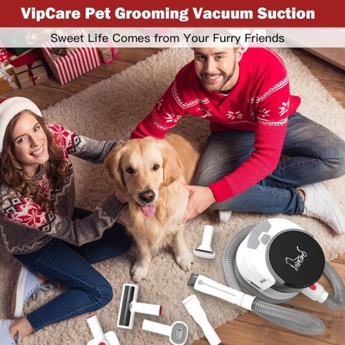 Pet Grooming Kit & Vacuum Suction 99% Pet Hair, Professional Grooming Clippers with 7 Proven Grooming Tools for Dogs Cats and Other