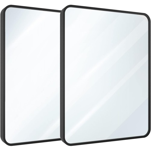 USHOWER 2-Pack Black Bathroom Mirrors 24 x 36 Inch, Metal Frame Rectangle Mirror, Modern Farmhouse Vanity Mirror, Wall Mounted