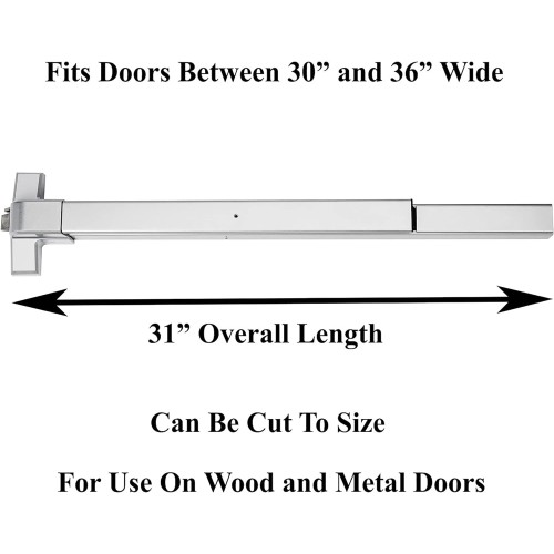 Dynasty Hardware Push Bar Panic Exit Device Aluminum, with Exterior Lever