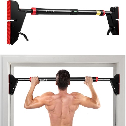 LADER Pull Up Bar for Doorway, Strength Training Pull-Up Bars with No Screw Installation for Home Gym Exercise Fitness with Level Meter, Max Load Bearing 550LBS