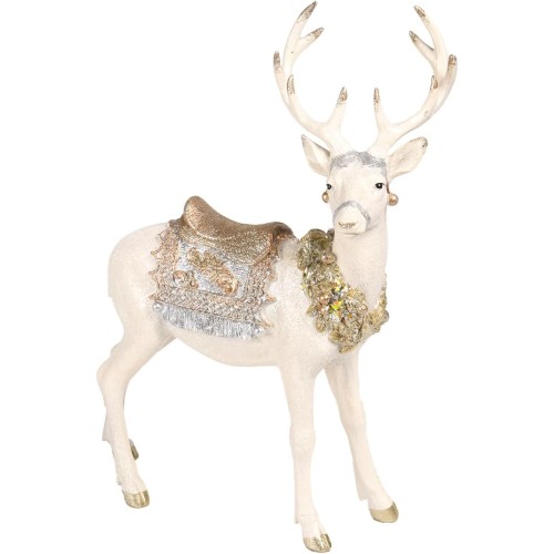 Reindeer-Figurine Christmas-Decorations Standing Deer Statue - Cream and Gold Collectible Table Desk Decor 12L x 5.5W x 15.7H inch Neman House Studio