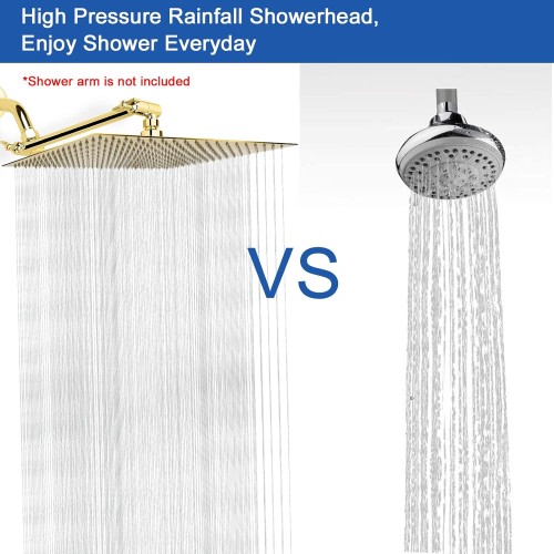 Rain Shower head, NearMoon High Flow Stainless Steel Square Rainfall ShowerHead, Waterfall Bath Shower Body Covering, Ceiling or Wall Mount (16 Inch, Chrome Gold)