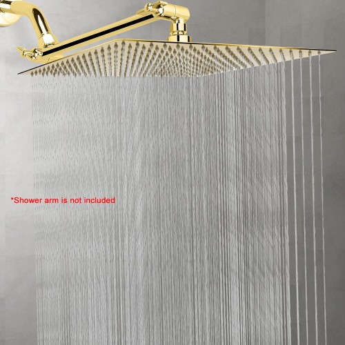 Rain Shower head, NearMoon High Flow Stainless Steel Square Rainfall ShowerHead, Waterfall Bath Shower Body Covering, Ceiling or Wall Mount (16 Inch, Chrome Gold)