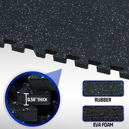 SUPERJARE 056“ Thick Exercise Equipment Mats, 48 Sq Ft EVA Foam Mats with Rubber Top - 9602L