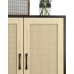 Panana Buffet Cabinet Sideboard with Rattan Decorated Doors Kitchen Storage Cupboard Accent Cabinet (Black)