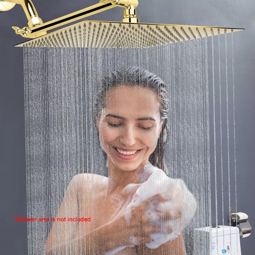 Rain Shower head, NearMoon High Flow Stainless Steel Square Rainfall ShowerHead, Waterfall Bath Shower Body Covering, Ceiling or Wall Mount (16 Inch, Chrome Gold)