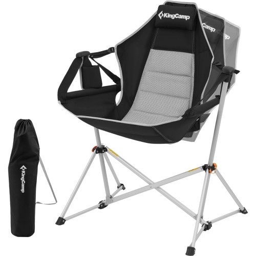 KingCamp Swinging Camping Chair for Adults Lightweight Folding Garden Chairs Recliner Relaxation Rocking Foldable Chair with Pillow and Cup Holder for Outdoor Picnic Traval