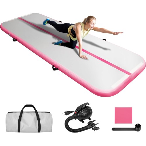 Tumbling Gymnastics Mat Inflatable 10ft 13ft 16ft 20ft Gym Tumble Mats 4 Inch Thickness for Home Use/Training/Cheerleading/Yoga/Water Fun with Electric Pump