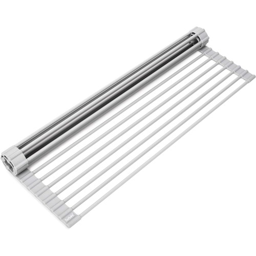 Surpahs Over Sink Foldable Multipurpose Roll-Up Dish Drying Rack, Silicone Wrapped Stainless Steel, Warm Gray, 20.5" x 13.1"