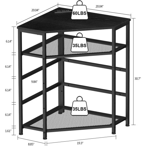 VEDECASA Corner Printer Stand Table with Power Outlet Charging Plugs USB Port Adjustable Storage Shelf Computer Tower CPU Stand Holder for Home Office