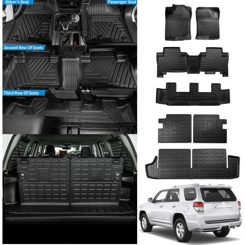 Dattumar Floor Mats Compatible with 2013-2024 Toyota 4 Runner 7 Seat Cargo Mat Cargo Liner Back Seat Cover Protector 2023 4Runner Accessories (Fit 7 Seat,Trunk Mat+3rd Row Backrest Mats+Floor Mats)