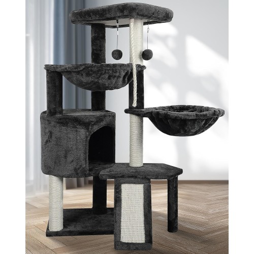 Xin Three Layer Cat Tree with Cat Condo and Two Hammocks,Darkgray …