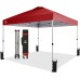 CROWN SHADES 10x10 Pop Up Canopy, Patented Center Lock One Push Tent Canopy, Newly Designed Storage Bag, 8 Stakes, 4 Ropes, Red