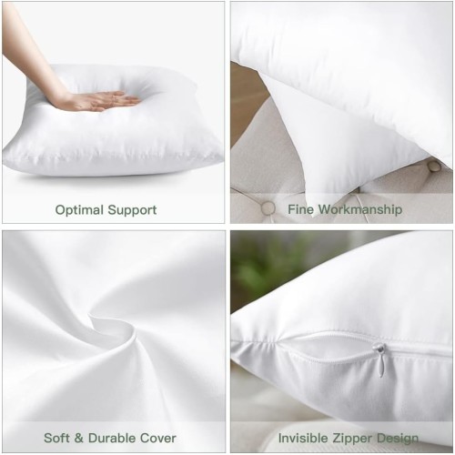 OTOSTAR Pack of 2 Throw Pillow Inserts, 16 x 16 Square Cushion Inner Soft Fluffy Plump Stuffer Cushion Pads White Decorative Pillow Inserts