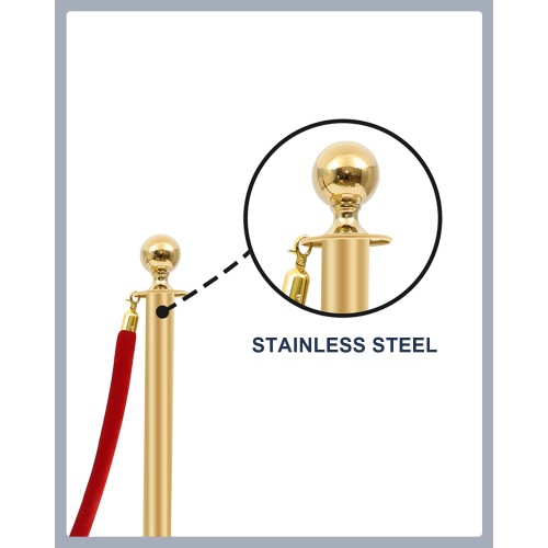 Stanchions Crowd Control Barriers Golden Stanchion with 4.8 Foot Red Velvet Rope Line Dividers for Party, Museums, Wedding 2PCS