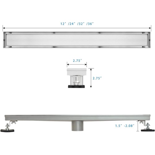 Elefloom Linear Shower Drain, Shower Drain 36 inch with 2-in-1 Tile Insert Cover, Brushed AISI 304 Stainless Steel Shower Floor Drain, Shower Drain with Hair Catcher and Adjustable Feet