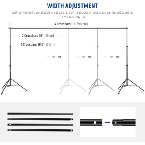 NEEWER Photo Studio Backdrop Support System, 10ft x 7ft//3m x 2.1m Adjustable Background Stand with 4 Crossbars, 6 Backdrop Clamps, 2 Orange Sandbags, and Carrying Bag for Portrait Studio Photography