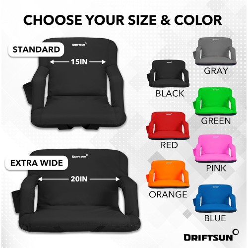 Driftsun 2 Pack Extra Wide Stadium Seats with Back Support - Deluxe Foldable Stadium Chairs for Bleachers - Folding Waterproof Sport Chair Easy to Transport