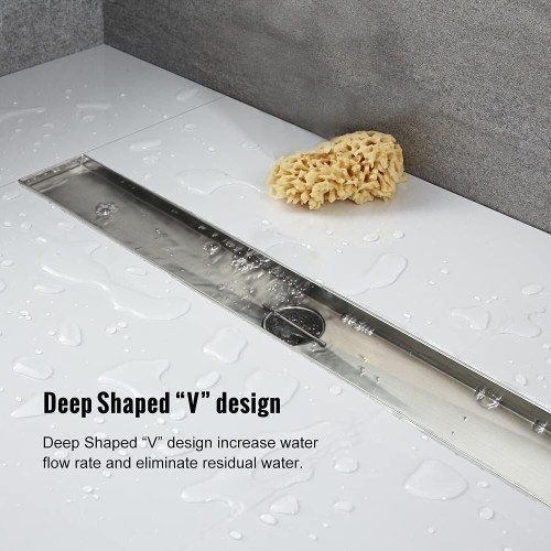 Elefloom Linear Shower Drain, Shower Drain 36 inch with 2-in-1 Tile Insert Cover, Brushed AISI 304 Stainless Steel Shower Floor Drain, Shower Drain with Hair Catcher and Adjustable Feet