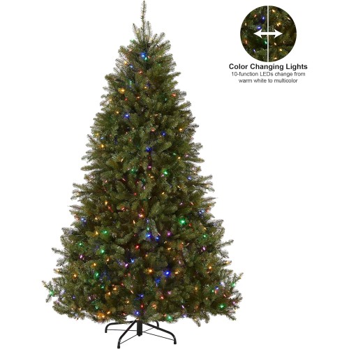 National Tree Company Pre-Lit Artificial Full Christmas Tree, Green, Dunhill Fir, Dual Color LED Lights, Includes Stand, 7.5 Feet, Dual Colored Lights