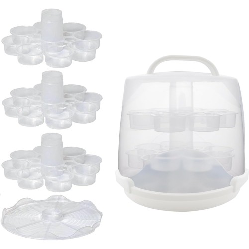 DIIRPPR 3-Tier Cake Carrier 24-Cupcake Holder with Locking Lid and Handle Potable Muffin Container Pie Cookies Organizer Box (White)