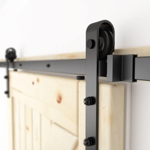 SKYSEN 6.6FT Single Sliding barn Door Hardware kit, Barn Door Track, 1/4” Thick Material- 4FT-13FT Available- Smooth and Quiet- Easy to Install- Black