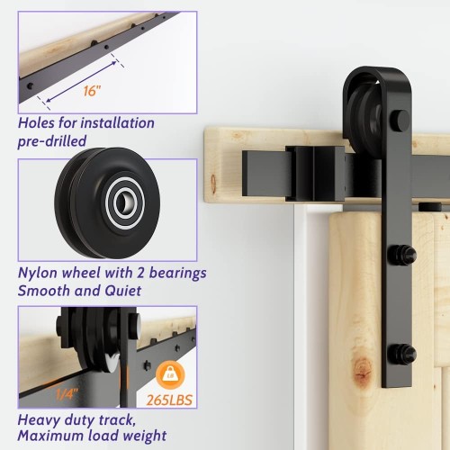 SKYSEN 6.6FT Single Sliding barn Door Hardware kit, Barn Door Track, 1/4” Thick Material- 4FT-13FT Available- Smooth and Quiet- Easy to Install- Black