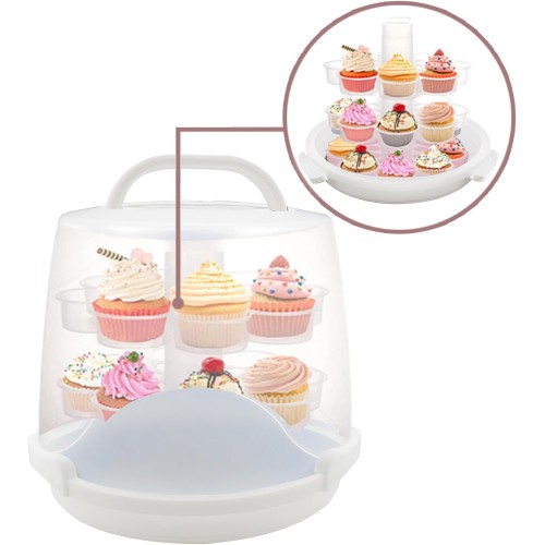 DIIRPPR 3-Tier Cake Carrier 24-Cupcake Holder with Locking Lid and Handle Potable Muffin Container Pie Cookies Organizer Box (White)