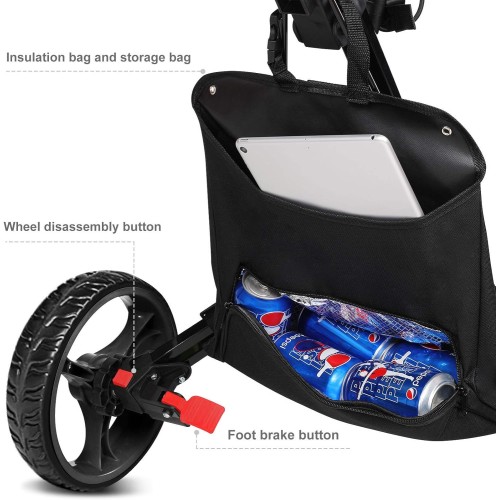 JANUS Golf Cart, Foldable Golf Push cart, Golf Bag cart，Golf Pull cart with Phone Holder and Storage Bag