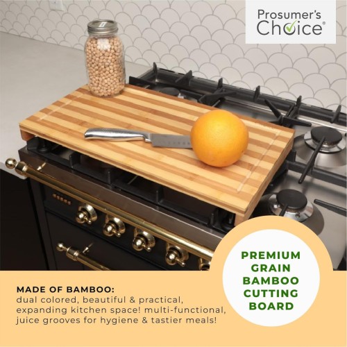 Prosumer's Choice Premium Bamboo Large Cutting Boards | Stovetop Cover with Juice Grooves For Kitchen | Large Wooden Butcher Block for Turkey, Meat, Vegetables, BBQ with Adjustable Legs, 11 X 21.25