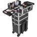 VIVOHOME 4 in 1 Makeup Rolling Train Case Aluminum Trolley Professional Cosmetic Organizer Box with Shoulder Straps 2 Keys Black(Cosmetic are not included)