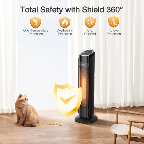 Space Heater,VCK 1500W 24" Portable Electric Heaters for Indoor Use,75° Oscillation,3 Modes,8H Timer, Quite PTC Ceramic Heating with Thermostat,Safety Protection,Remote for Office,Home Bedroom